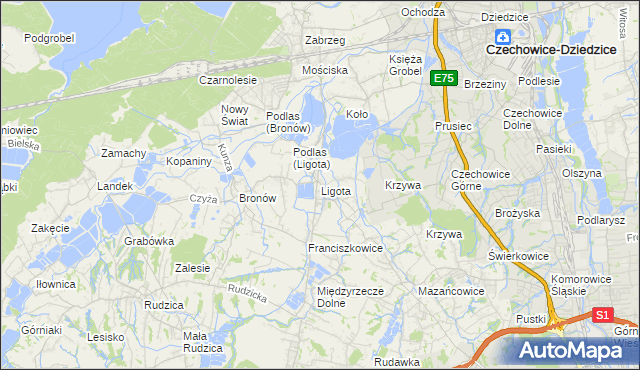 mapa Ligota gmina Czechowice-Dziedzice, Ligota gmina Czechowice-Dziedzice na mapie Targeo