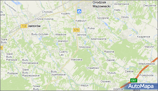 mapa Mościska gmina Grodzisk Mazowiecki, Mościska gmina Grodzisk Mazowiecki na mapie Targeo