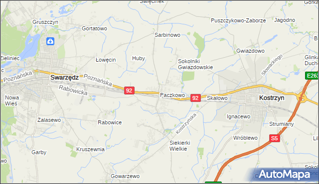 mapa Paczkowo gmina Swarzędz, Paczkowo gmina Swarzędz na mapie Targeo