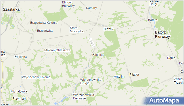 mapa Pasieka gmina Modliborzyce, Pasieka gmina Modliborzyce na mapie Targeo