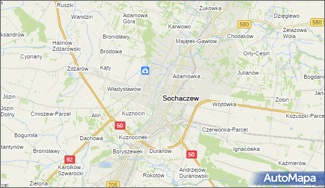 mapa Sochaczew, Sochaczew na mapie Targeo