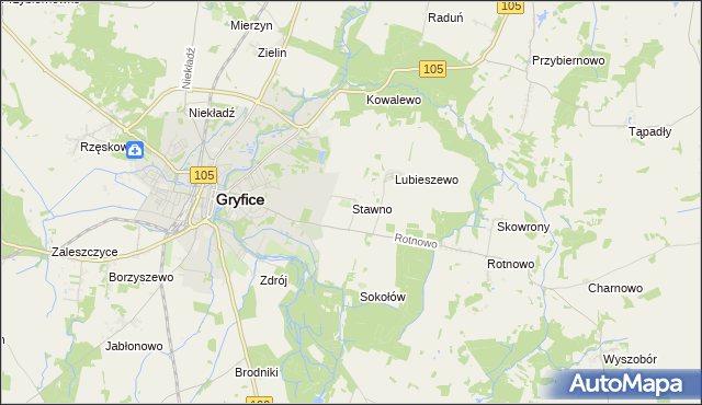 mapa Stawno gmina Gryfice, Stawno gmina Gryfice na mapie Targeo