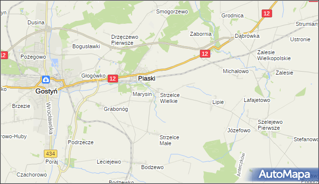 mapa Strzelce Wielkie gmina Piaski, Strzelce Wielkie gmina Piaski na mapie Targeo