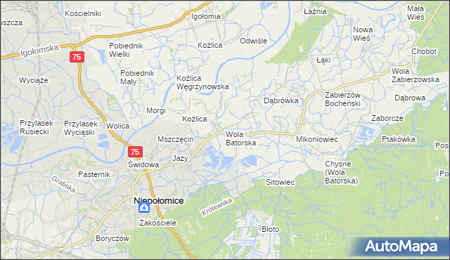 mapa Wola Batorska, Wola Batorska na mapie Targeo