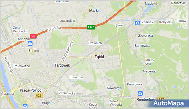 mapa Ząbki powiat wołomiński, Ząbki powiat wołomiński na mapie Targeo