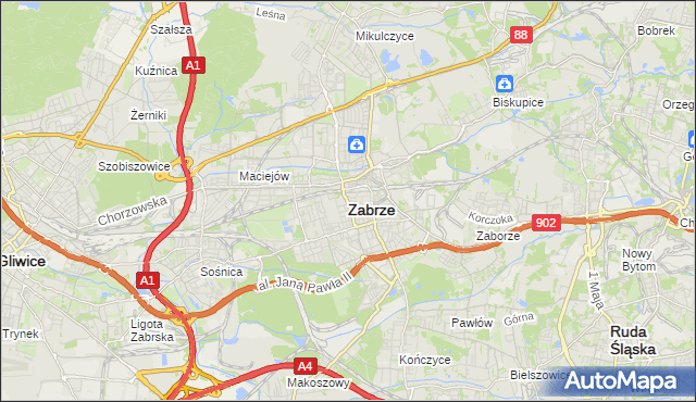 mapa Zabrza, Zabrze na mapie Targeo