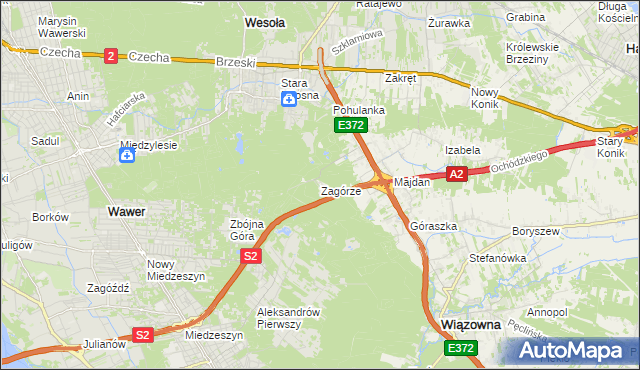 mapa Zagórze gmina Wiązowna, Zagórze gmina Wiązowna na mapie Targeo