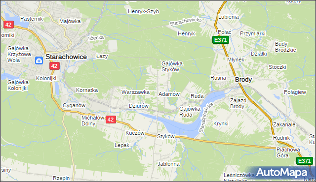 mapa Adamów gmina Brody, Adamów gmina Brody na mapie Targeo