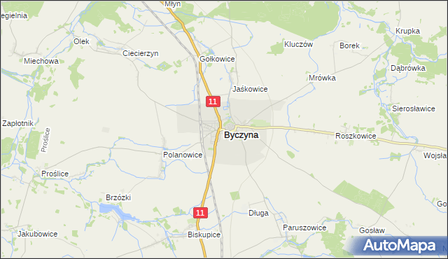 mapa Byczyna powiat kluczborski, Byczyna powiat kluczborski na mapie Targeo