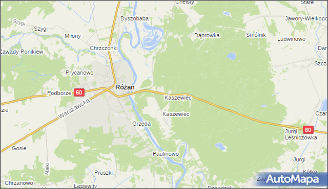 mapa Kaszewiec gmina Goworowo, Kaszewiec gmina Goworowo na mapie Targeo