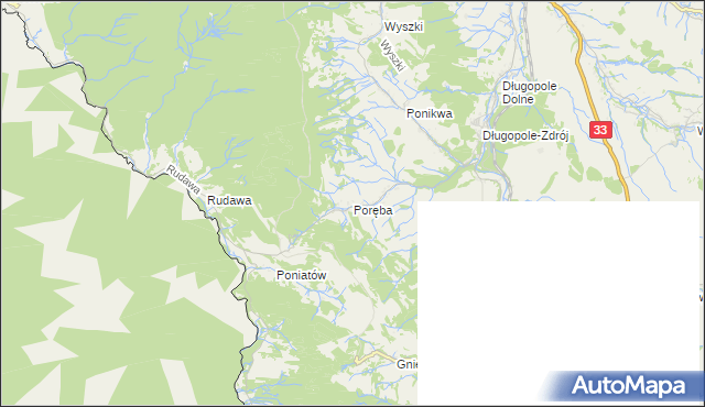mapa Poręba gmina Bystrzyca Kłodzka, Poręba gmina Bystrzyca Kłodzka na mapie Targeo