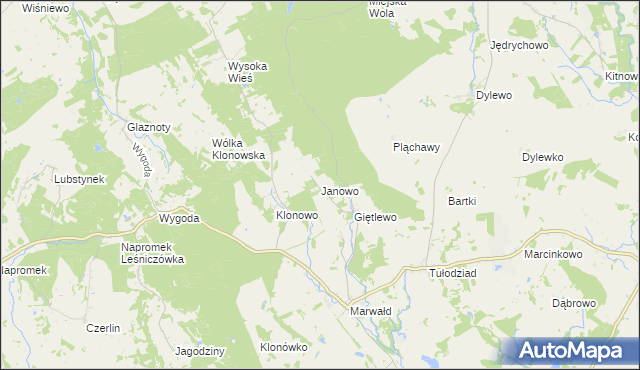 mapa Janowo gmina Ostróda, Janowo gmina Ostróda na mapie Targeo