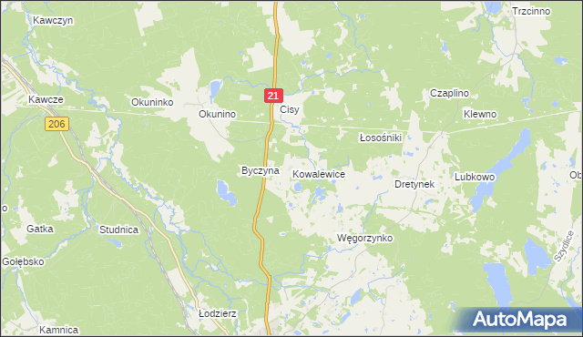 mapa Kowalewice gmina Miastko, Kowalewice gmina Miastko na mapie Targeo