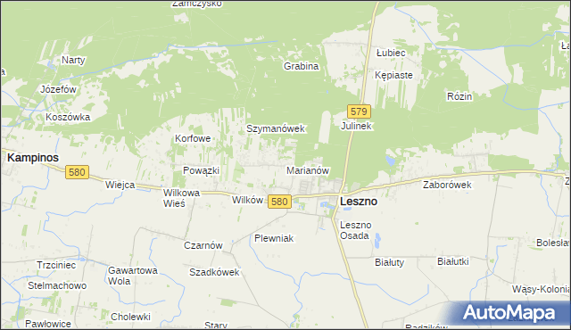 mapa Marianów gmina Leszno, Marianów gmina Leszno na mapie Targeo