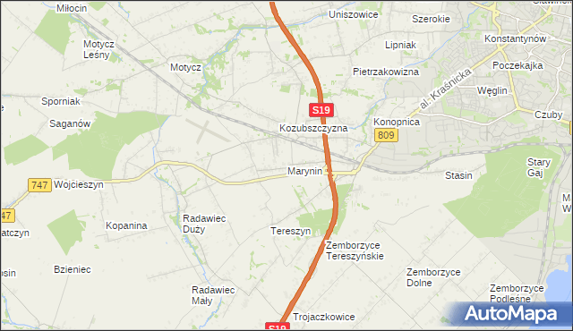 mapa Marynin gmina Konopnica, Marynin gmina Konopnica na mapie Targeo