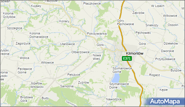 mapa Nowa Wieś gmina Klimontów, Nowa Wieś gmina Klimontów na mapie Targeo