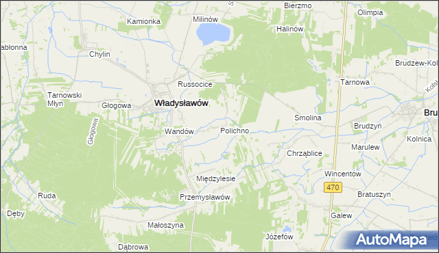 mapa Polichno gmina Władysławów, Polichno gmina Władysławów na mapie Targeo