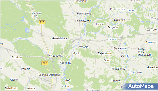 mapa Wesoła gmina Piekoszów, Wesoła gmina Piekoszów na mapie Targeo