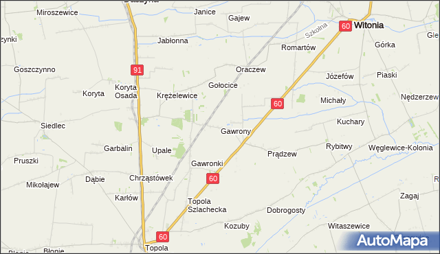 mapa Gawrony gmina Łęczyca, Gawrony gmina Łęczyca na mapie Targeo