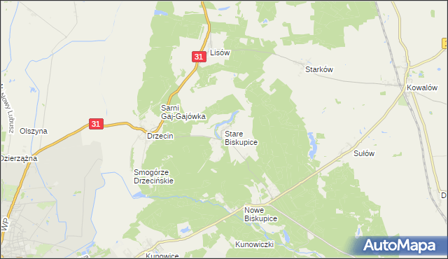 mapa Stare Biskupice gmina Słubice, Stare Biskupice gmina Słubice na mapie Targeo