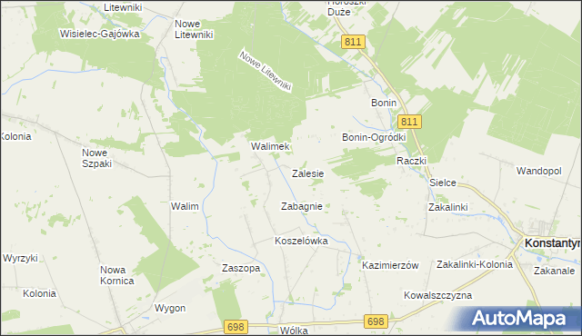 mapa Zalesie gmina Stara Kornica, Zalesie gmina Stara Kornica na mapie Targeo