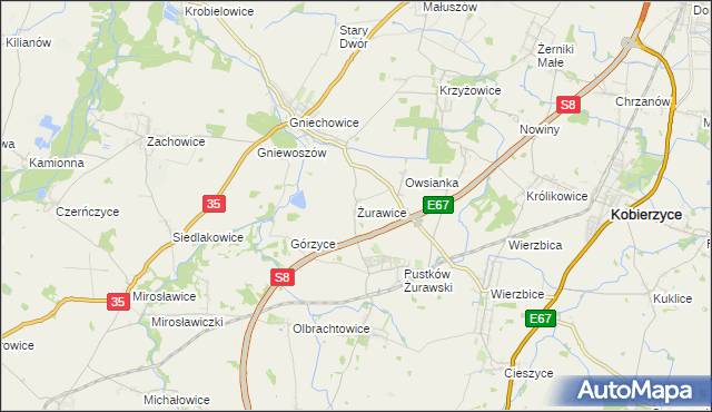 mapa Żurawice gmina Kobierzyce, Żurawice gmina Kobierzyce na mapie Targeo