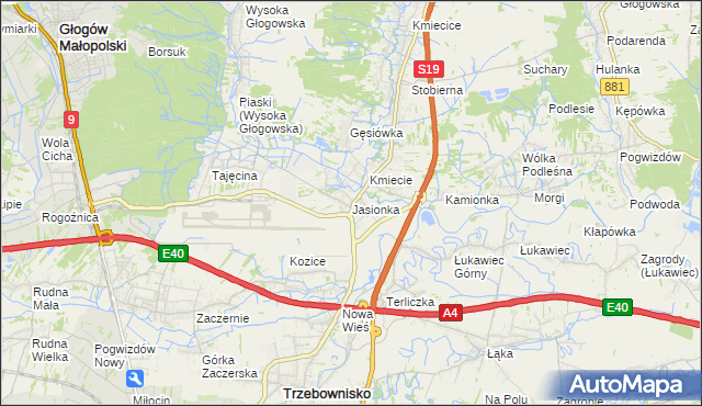 mapa Jasionka gmina Trzebownisko, Jasionka gmina Trzebownisko na mapie Targeo