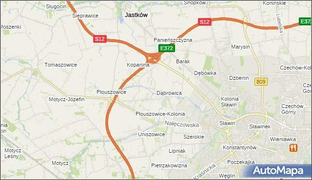 mapa Dąbrowica gmina Jastków, Dąbrowica gmina Jastków na mapie Targeo