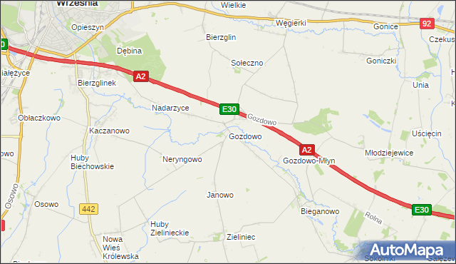 mapa Gozdowo gmina Września, Gozdowo gmina Września na mapie Targeo