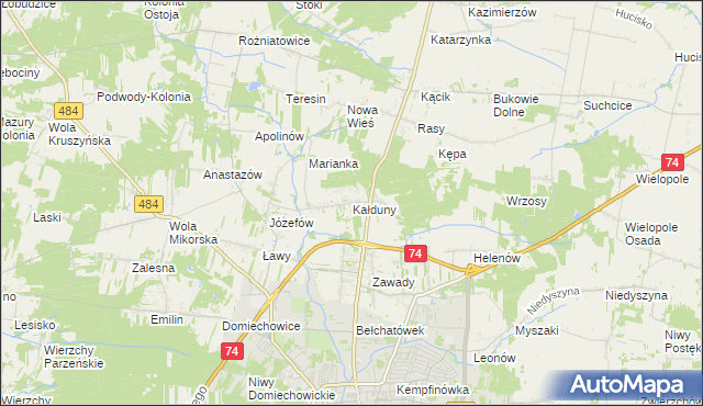 mapa Kałduny gmina Bełchatów, Kałduny gmina Bełchatów na mapie Targeo