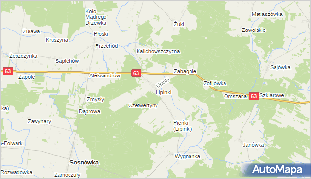 mapa Lipinki gmina Sosnówka, Lipinki gmina Sosnówka na mapie Targeo