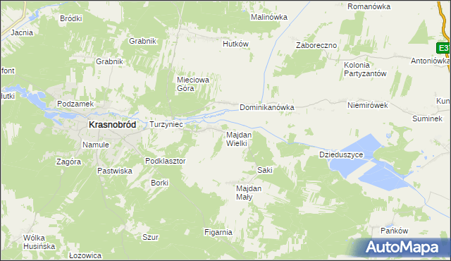 mapa Majdan Wielki gmina Krasnobród, Majdan Wielki gmina Krasnobród na mapie Targeo