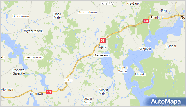 mapa Mierzejewo gmina Mrągowo, Mierzejewo gmina Mrągowo na mapie Targeo