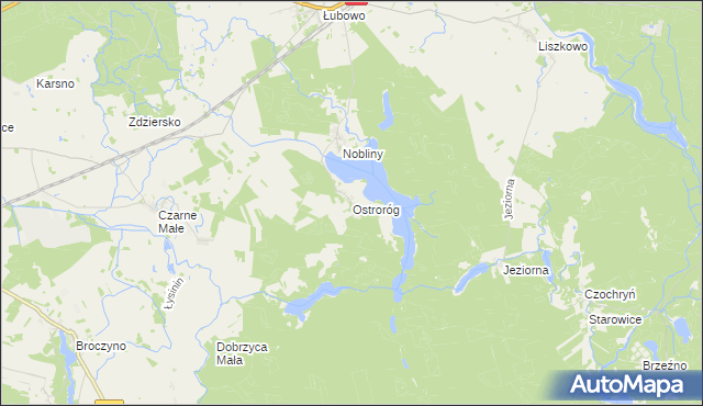mapa Ostroróg gmina Czaplinek, Ostroróg gmina Czaplinek na mapie Targeo