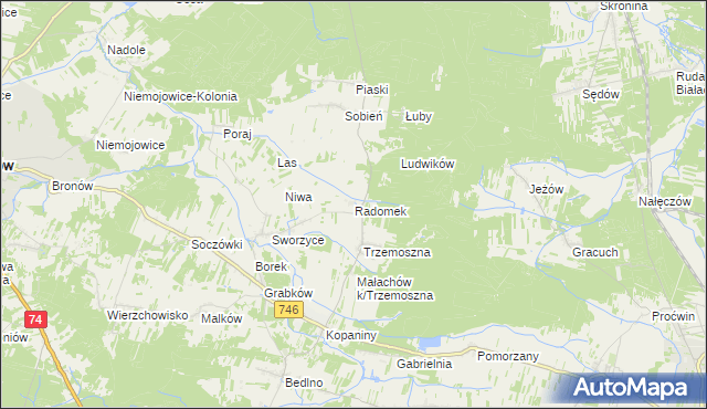 mapa Radomek gmina Końskie, Radomek gmina Końskie na mapie Targeo