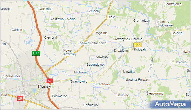 mapa Kownaty gmina Płońsk, Kownaty gmina Płońsk na mapie Targeo