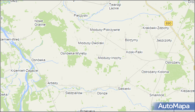 mapa Miodusy-Inochy, Miodusy-Inochy na mapie Targeo