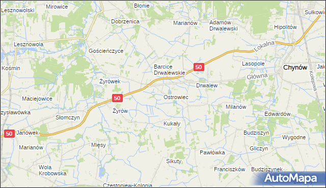 mapa Ostrowiec gmina Chynów, Ostrowiec gmina Chynów na mapie Targeo