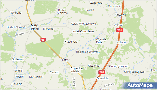 mapa Rogienice Piaseczne, Rogienice Piaseczne na mapie Targeo