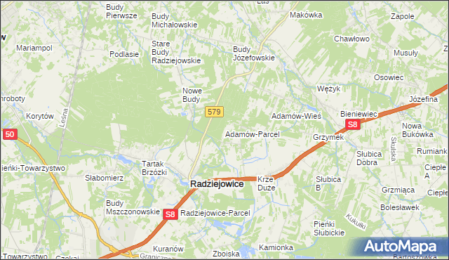 mapa Adamów-Parcel, Adamów-Parcel na mapie Targeo