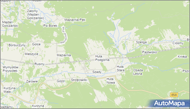 mapa Huta Podgórna gmina Harasiuki, Huta Podgórna gmina Harasiuki na mapie Targeo