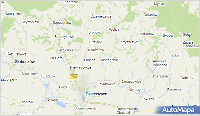 mapa Jastrzębniki gmina Działoszyce, Jastrzębniki gmina Działoszyce na mapie Targeo