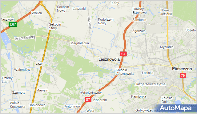 mapa Lesznowola powiat piaseczyński, Lesznowola powiat piaseczyński na mapie Targeo