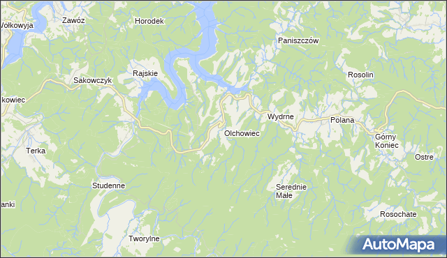 mapa Olchowiec gmina Czarna, Olchowiec gmina Czarna na mapie Targeo