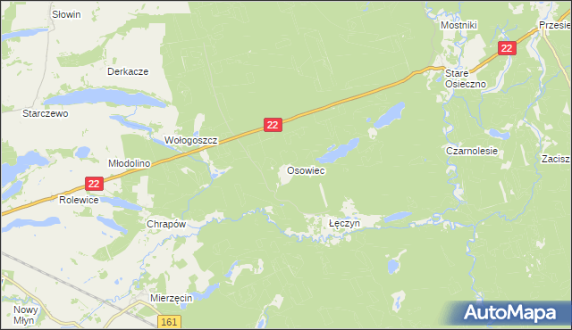 mapa Osowiec gmina Dobiegniew, Osowiec gmina Dobiegniew na mapie Targeo