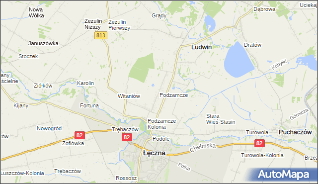 mapa Podzamcze gmina Łęczna, Podzamcze gmina Łęczna na mapie Targeo