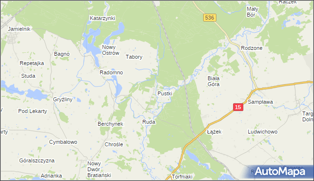 mapa Pustki gmina Nowe Miasto Lubawskie, Pustki gmina Nowe Miasto Lubawskie na mapie Targeo