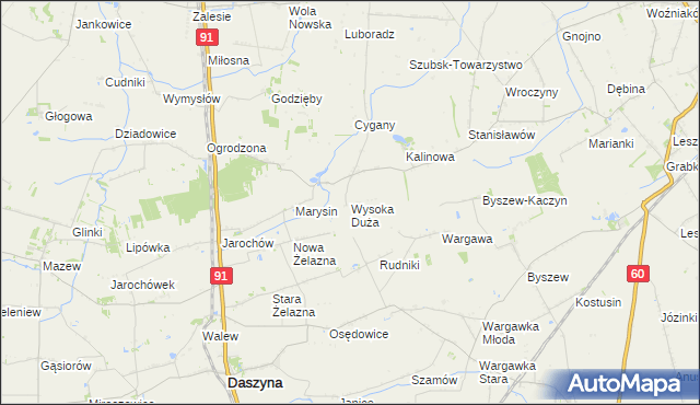 mapa Wysoka Duża gmina Kutno, Wysoka Duża gmina Kutno na mapie Targeo