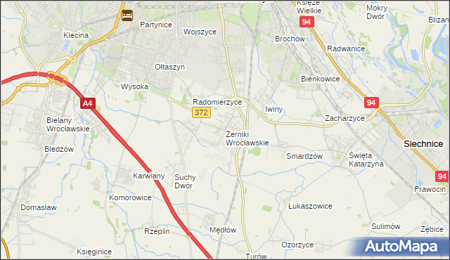 mapa Żerniki Wrocławskie, Żerniki Wrocławskie na mapie Targeo