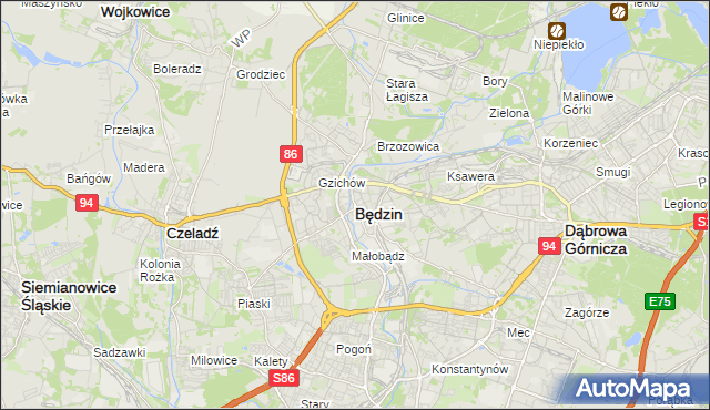 mapa Będzin, Będzin na mapie Targeo
